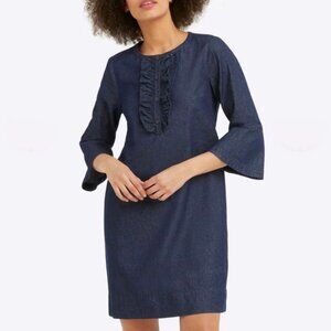 NWT DRAPER JAMES Womens' Dark Wash Denim Chambray Ruffle Shift Dress Sz 18